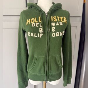 Vintage Hollister 2006 Green Zip Hoodie Embroidered California Fitted Y2K